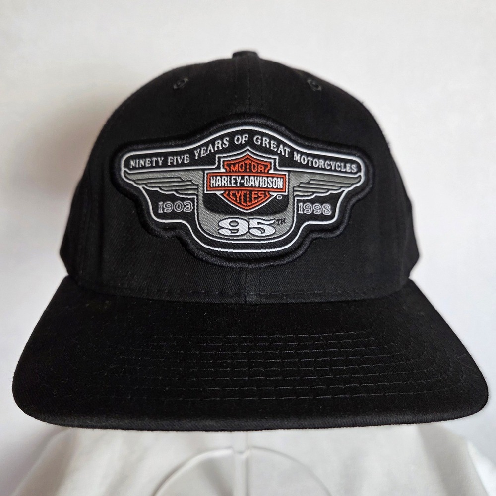 Vintage Harley Davidson 95th Anniversary Hat Mens Black Snapback Made in USA
